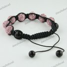 1X ADJUSTABLE MACRAME PINK CRYSTAL DISCO BALL BLACK AGATE CHARM BRACELET