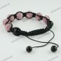 1X ADJUSTABLE MACRAME PINK CRYSTAL DISCO BALL BLACK AGATE CHARM BRACELET