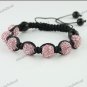 1X ADJUSTABLE MACRAME PINK CRYSTAL DISCO BALL BLACK AGATE CHARM BRACELET