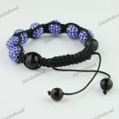 1X ADJUSTABLE MACRAME SAPPHIRE BLUE CRYSTAL DISCO BALL BLACK AGATE BRACELET