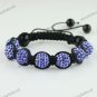 1X ADJUSTABLE MACRAME SAPPHIRE BLUE CRYSTAL DISCO BALL BLACK AGATE BRACELET