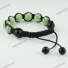1X ADJUSTABLE MACRAME LIGHT GREEN CRYSTAL DISCO BALL BLACK AGATE BRACELET