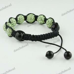 1X ADJUSTABLE MACRAME LIGHT GREEN CRYSTAL DISCO BALL BLACK AGATE BRACELET