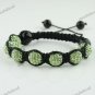 1X ADJUSTABLE MACRAME LIGHT GREEN CRYSTAL DISCO BALL BLACK AGATE BRACELET