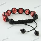 1X ADJUSTABLE MACRAME RED CRYSTAL DISCO BALL BLACK AGATE CHARM BRACELET