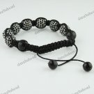 1X ADJUSTABLE MACRAME BLACK CRYSTAL DISCO BALL BLACK AGATE CHARM BRACELET