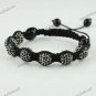 1X ADJUSTABLE MACRAME BLACK CRYSTAL DISCO BALL BLACK AGATE CHARM BRACELET