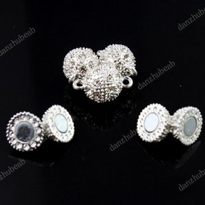 20X CLEAR CRYSTAL SILVER MAGNETIC ROUND BALL CLASP FINDINGS WHOLESALE 12MM