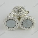 2X CLEAR CRYSTAL SILVER MAGNETIC ROUND BALL BIG CLASP FINDINGS 16MM