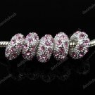 20X PINK CRYSTAL SILVER SPACER BIG HOLE EUROPEAN CHARM BEADS WHOLESALE FINDING