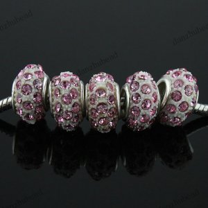 100X PINK CRYSTAL EUROPEAN WHITE RESIN CHARM BEADS FINDINGS WHOLESALE LOTS