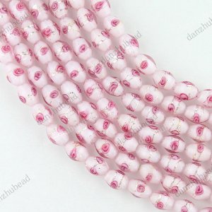 35PCS PINK LAMPWORK GLASS RICE LOOSE BEADS STRAND 8X10MM