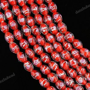 35PCS RED LAMPWORK GLASS RICE LOOSE BEADS STRAND 8X10MM