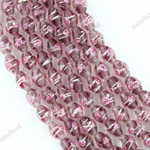 35PCS LIGHT PURPLE LAMPWORK GLASS RICE LOOSE BEADS STRAND 8X10MM