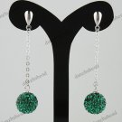 1 PAIR DEEP GREEN SWAROVSKI CRYSTAL TRUE 925 SILVER BALL DANGLE EARRINGS 10MM