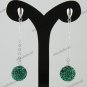 1 PAIR DEEP GREEN SWAROVSKI CRYSTAL TRUE 925 SILVER BALL DANGLE EARRINGS 10MM
