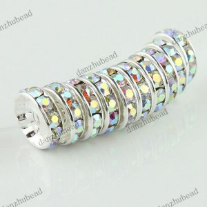 10X CLEAR AB CRYSTAL SILVER SPACER LOOSE BEADS JEWELRY FINDINGS 12MM