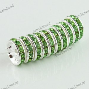 10X LIGHT GREEN CRYSTAL SILVER SPACER LOOSE BEADS DIY FINDINGS 12MM