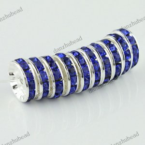 10X SAPPHIRE BLUE CRYSTAL SILVER SPACER LOOSE BEADS DIY FINDINGS 12MM