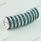 50X PEACOCK BLUE CRYSTAL SILVER SPACER LOOSE BEADS DIY FINDINGS WHOLESALE 12MM