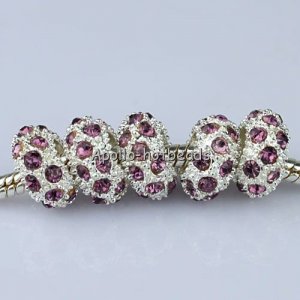 50X WHOLESALE LOTS LIGHT PURPLE CRYSTAL SILVER EUROPEAN CHARM BEADS FIINDINGS