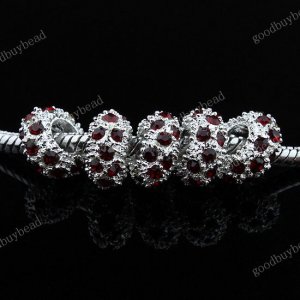 50X WHOLESALE LOTS DEEP RED CRYSTAL SILVER EUROPEAN CHARM BEADS FIINDINGS