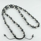 CLEAR SWAROVSKI  CRYSTAL DISCO BALL HEMATITE ADJUSTABLE MACRAME NECKLACE