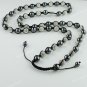 CLEAR SWAROVSKI CRYSTAL DISCO BALL HEMATITE ADJUSTABLE MACRAME NECKLACE