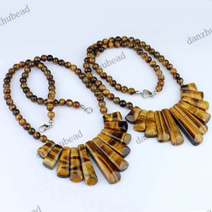 NATURAL TIGER EYE GEMSTONE PENDANT BEAD FASHION NECKLACE 18"