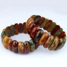 7.5" NATURAL MULTICOLOR PICASSO JASPER GEMSTONE CRESCENT ELASTIC BRACELET BANGLE