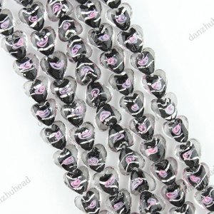 12MM BLACK GLASS HEART SPACER LOOSE BEADS FINDINGS 1 STRAND 33PCS