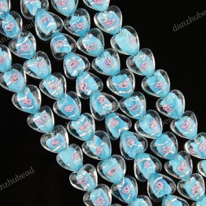12MM LAKE BLUE GLASS HEART SPACER LOOSE BEADS FINDINGS 1 STRAND 33PCS