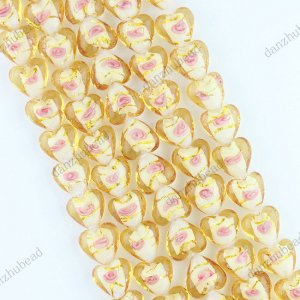 12MM LIGHT GOLDEN GLASS HEART SPACER LOOSE BEADS FINDINGS 1 STRAND 33PCS