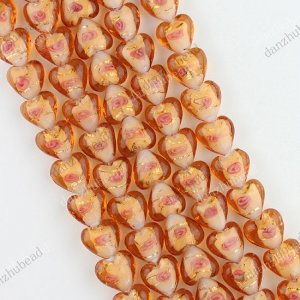 12MM LIGHT COFFEE GLASS HEART SPACER LOOSE BEADS FINDINGS 1 STRAND 33PCS
