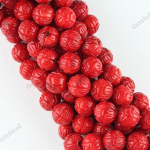10MM RED SEA CORAL CARVED FLOWER ROUND LOOSE BEADS FINDINGS 1 STRAND