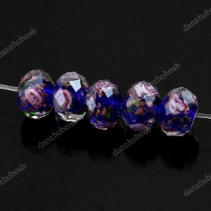 5X BLUE LAMPWORK GLASS FACETED SPACER LOOSE BEADS FINDINGS 7X11MM