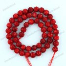 54PCS RED SEA CORAL CARVED FLOWER ROUND LOOSE BEADS FINDINGS 1 STRAND 8MM