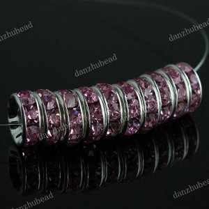 100X WHOLESALE PINK CRYSTAL SILVER SPACER BEADS 4X10MM