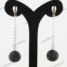 1 PAIR BLACK SWAROVSKI CRYSTAL TRUE 925 SILVER BALL DANGLE EARRINGS 10MM