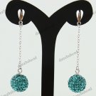 1 PAIR TURQUOISE SWAROVSKI CRYSTAL TRUE 925 SILVER BALL DANGLE EARRINGS 10MM