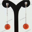 1 PAIR ORANGE SWAROVSKI CRYSTAL TRUE 925 SILVER BALL DANGLE EARRINGS 10MM