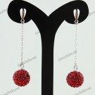 1 PAIR RED SWAROVSKI CRYSTAL TRUE 925 SILVER BALL DANGLE EARRINGS 10MM