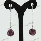 1 PAIR DEEP PURPLE SWAROVSKI CRYSTAL TRUE 925 SILVER BALL DANGLE EARRINGS 10MM