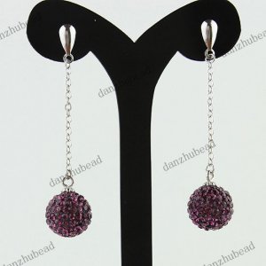 1 PAIR DEEP PURPLE SWAROVSKI CRYSTAL TRUE 925 SILVER BALL DANGLE EARRINGS 10MM