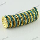 10X PEACOCK BLUE CRYSTAL GOLD SPACER LOOSE BEADS JEWELRY FINDINGS 12MM