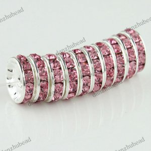 10X PINK CRYSTAL SILVER SPACER LOOSE BEADS JEWELRY FINDINGS 12MM
