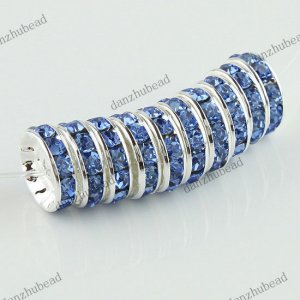 10X LIGHT BLUE CRYSTAL SILVER SPACER LOOSE BEADS JEWELRY FINDINGS 12MM
