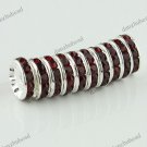 10X DEEP RED CRYSTAL SILVER SPACER LOOSE BEADS JEWELRY FINDINGS 12MM