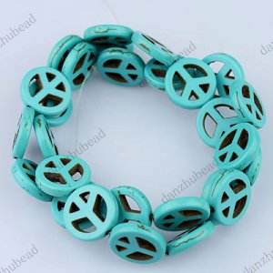 15MM TURQUOISE HOWLITE PEACE SYMBOL LOOSE BEADS FINDINGS 27PCS