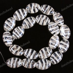 20PCS CLEAR LAMPWORK GLASS OVAL STRIPE BEADS FINDINGS 13X18MM